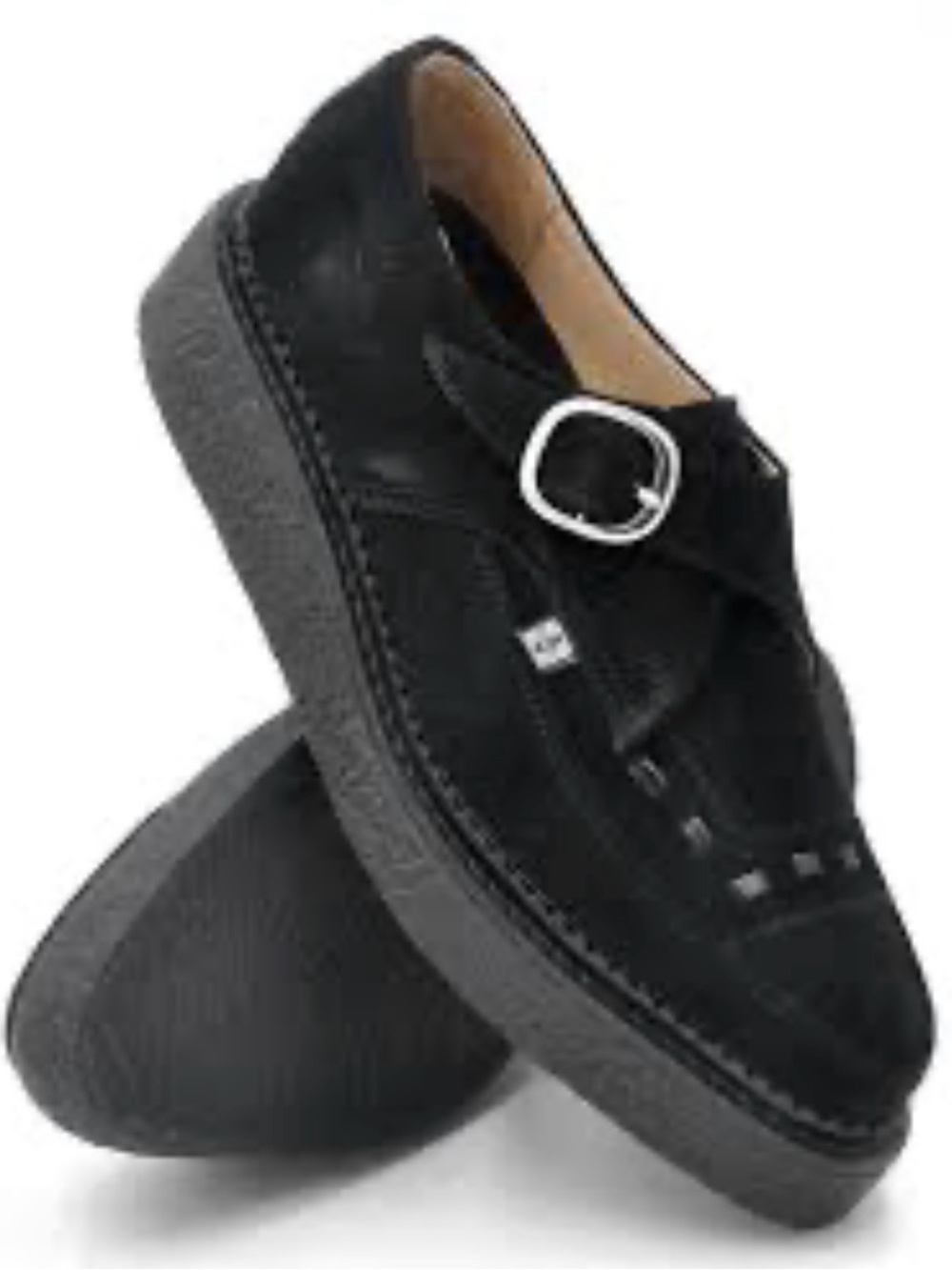 T.U.K. Black Suede Pointed Buckle Creepers NWOT size EU 41 goth punk indie W 10